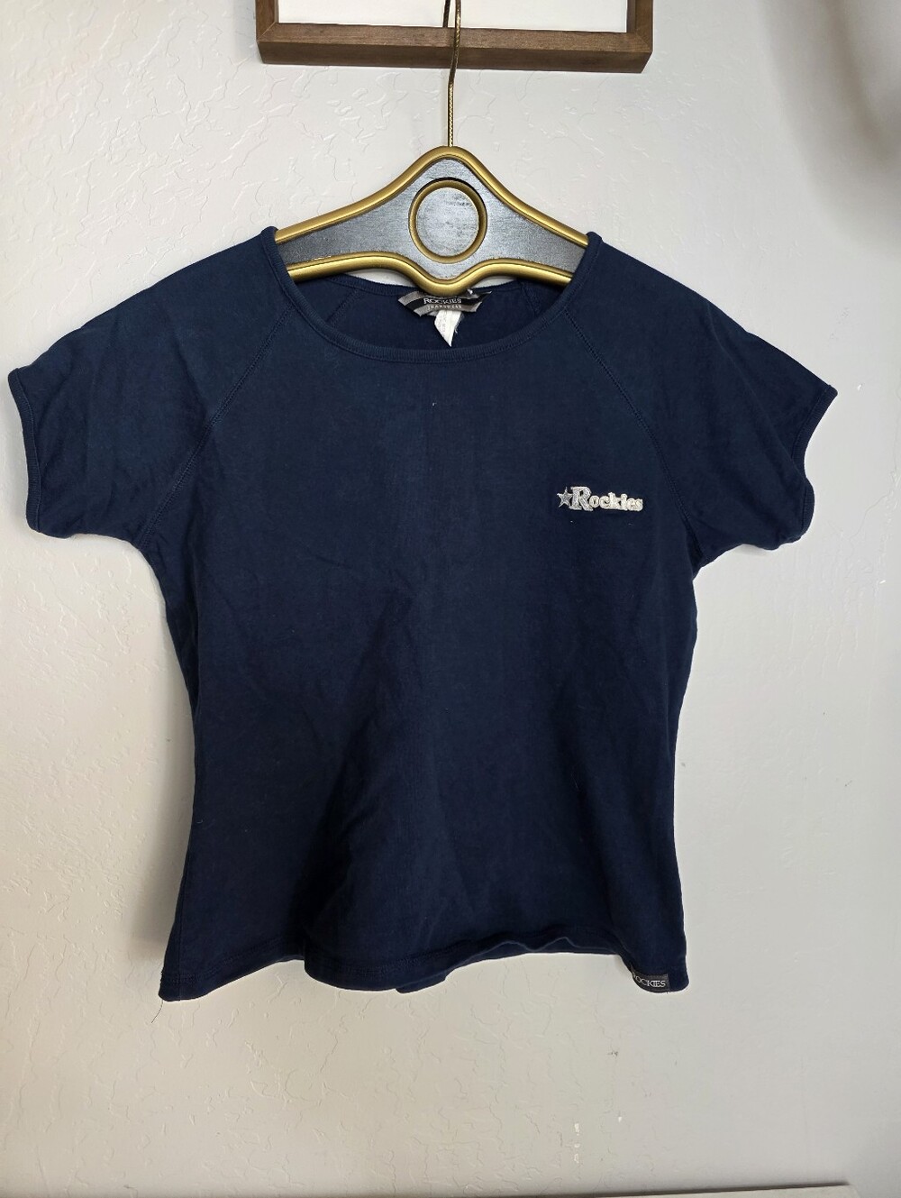 Vintage Rockies Navy Short Sleeve Tee with Small Embroidered Logo Size Large